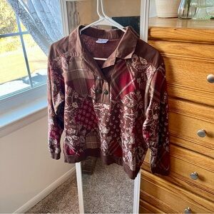 Brown and Red Patterned Women's Blouse